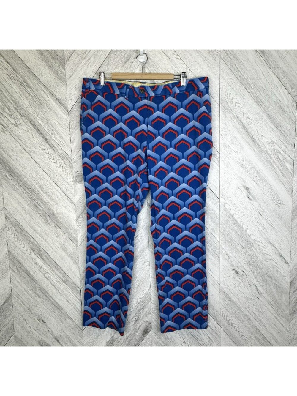 Loudmouth Golf Pants Mens Size 40x30.5 Chino Flat Front Blue Geometric Print